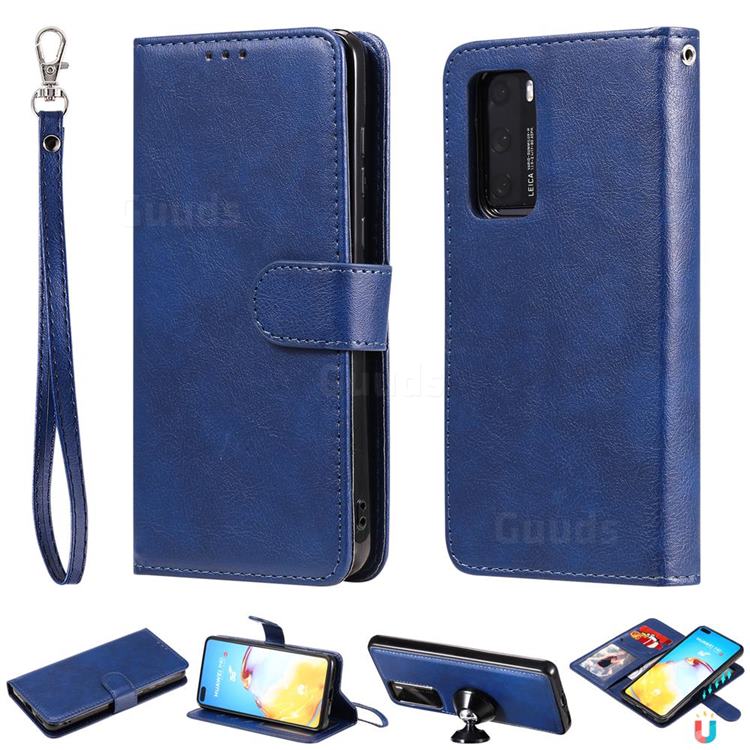 Retro Greek Detachable Magnetic PU Leather Wallet Phone Case for Huawei P40 - Blue