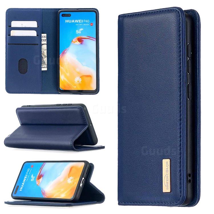 Binfen Color BF06 Luxury Classic Genuine Leather Detachable Magnet Holster Cover for Huawei P40 - Blue