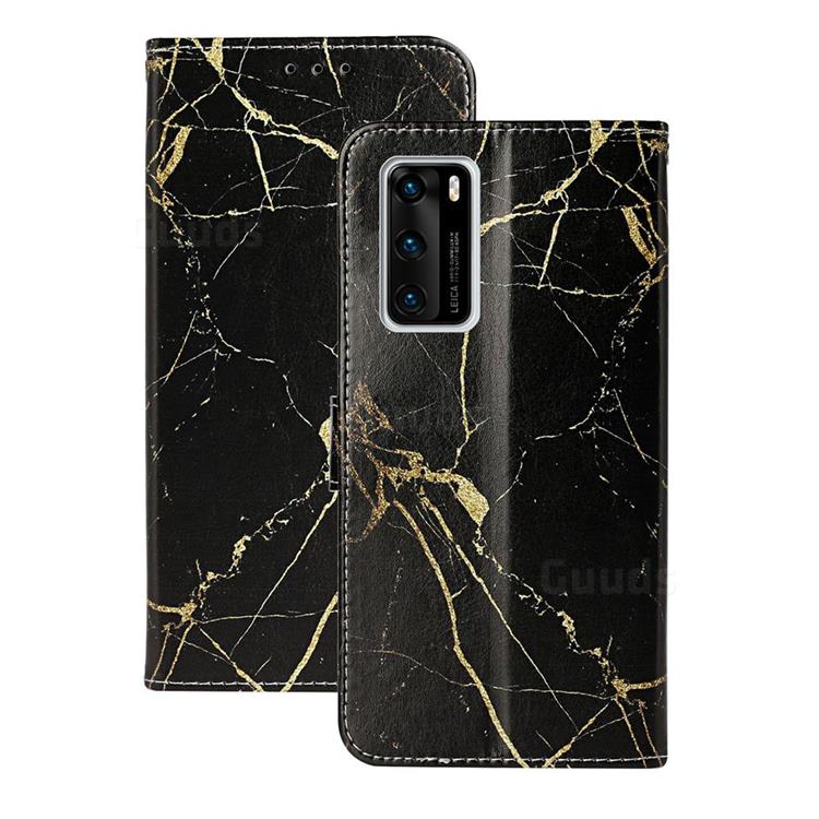 Black Gold Marble PU Leather Wallet Case for Huawei P40