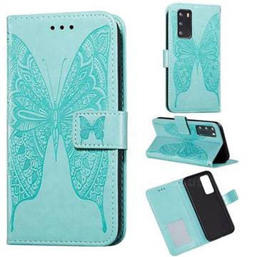 Intricate Embossing Vivid Butterfly Leather Wallet Case for Huawei P40 - Green