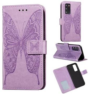 Intricate Embossing Vivid Butterfly Leather Wallet Case for Huawei P40 - Purple