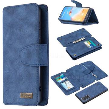 Binfen Color BF07 Frosted Zipper Bag Multifunction Leather Phone Wallet for Huawei P40 - Blue
