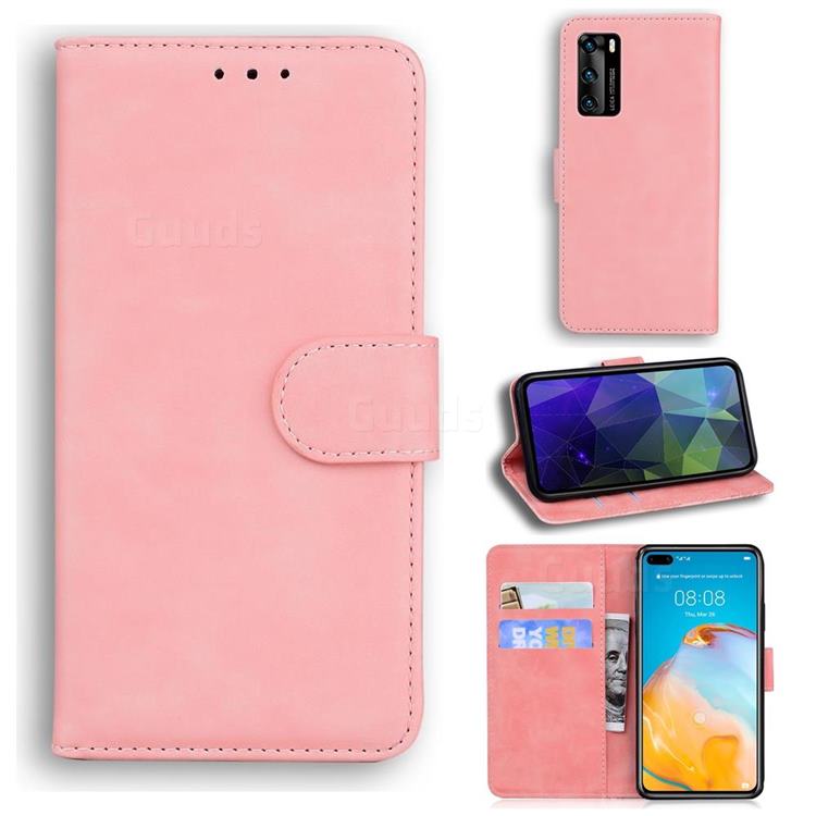 Retro Classic Skin Feel Leather Wallet Phone Case for Huawei P40 - Pink
