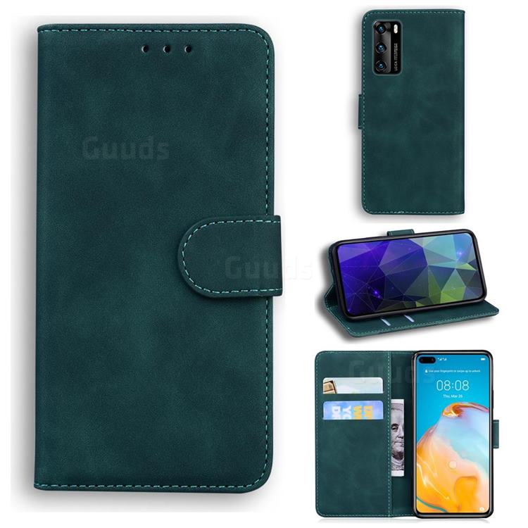 Retro Classic Skin Feel Leather Wallet Phone Case for Huawei P40 - Green