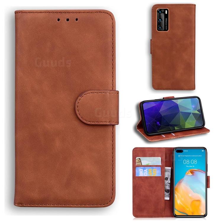 Retro Classic Skin Feel Leather Wallet Phone Case for Huawei P40 - Brown