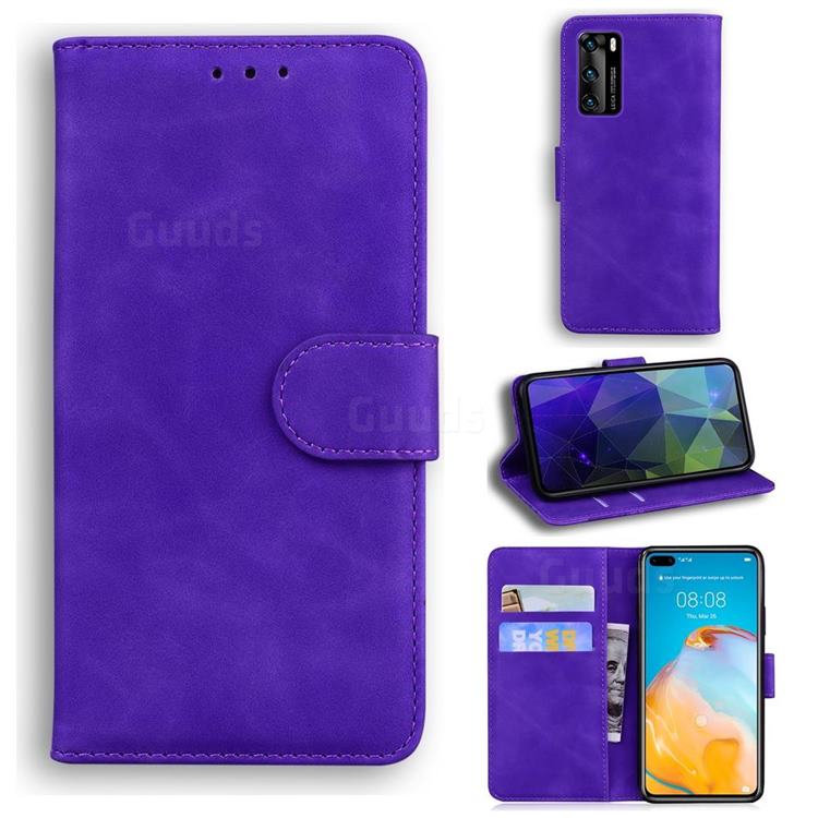Retro Classic Skin Feel Leather Wallet Phone Case for Huawei P40 - Purple