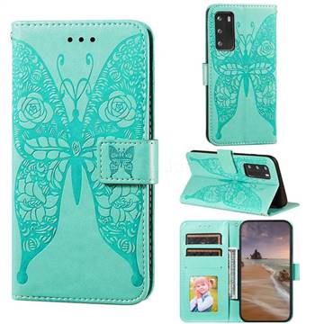 Intricate Embossing Rose Flower Butterfly Leather Wallet Case for Huawei P40 - Green