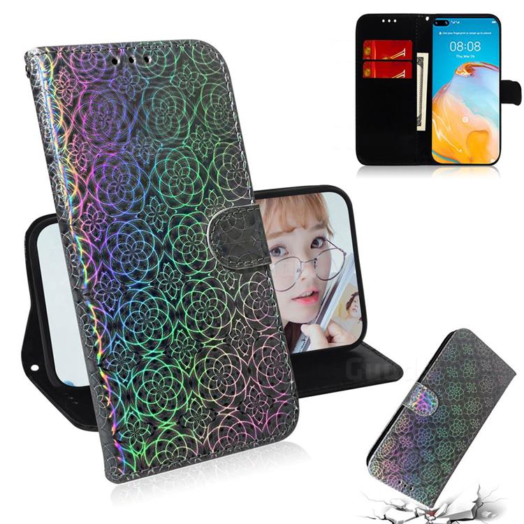 Laser Circle Shining Leather Wallet Phone Case for Huawei P40 - Silver