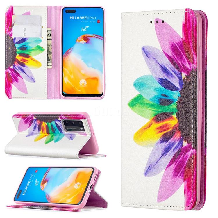 Sun Flower Slim Magnetic Attraction Wallet Flip Cover for Huawei P40