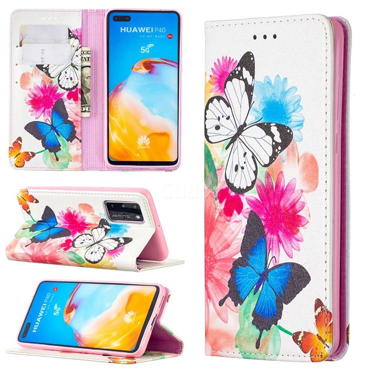 Flying Butterflies Slim Magnetic Attraction Wallet Flip Cover for Huawei P40