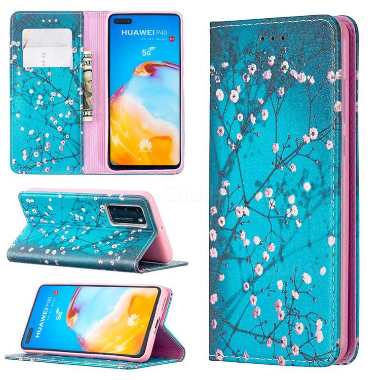 Plum Blossom Slim Magnetic Attraction Wallet Flip Cover for Huawei P40