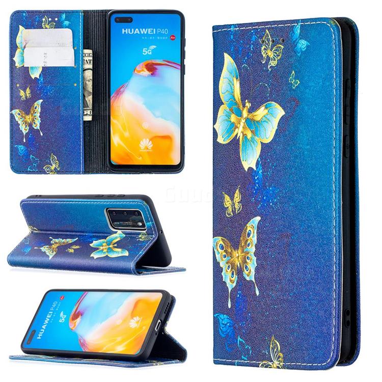Gold Butterfly Slim Magnetic Attraction Wallet Flip Cover for Huawei P40