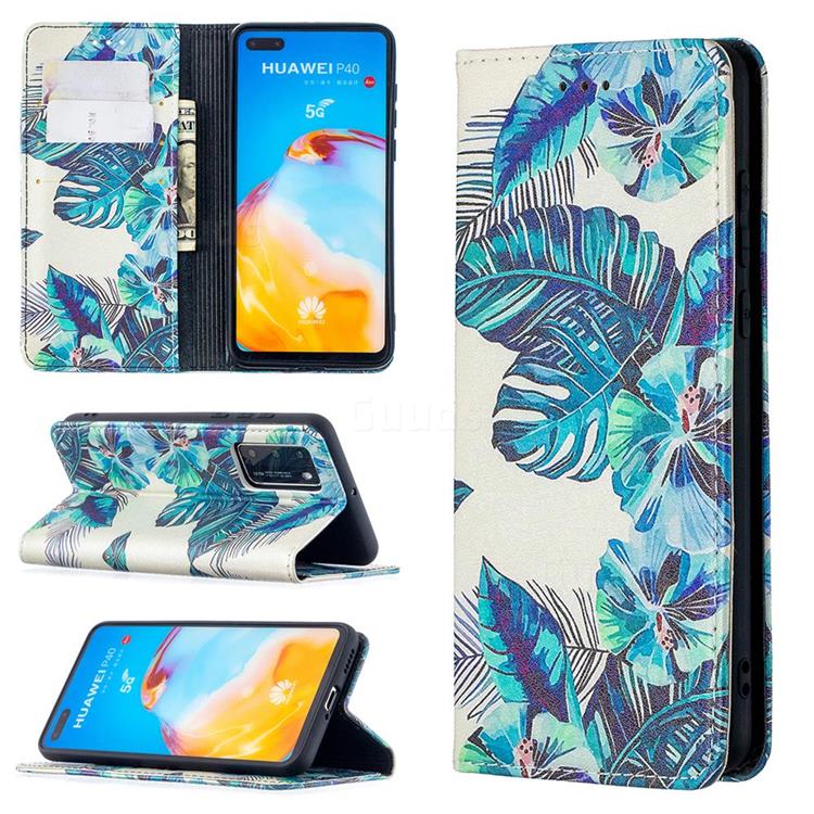 Blue Leaf Slim Magnetic Attraction Wallet Flip Cover for Huawei P40