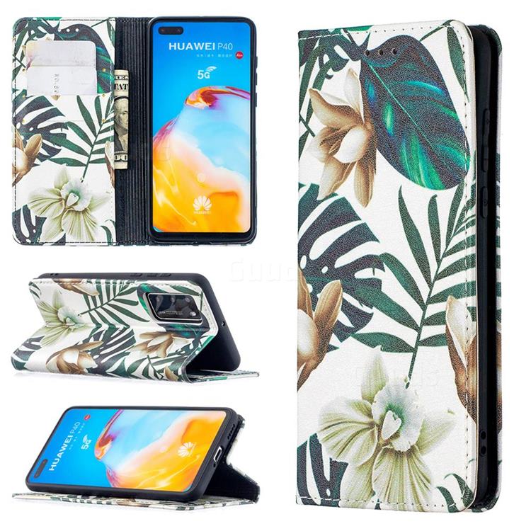 Flower Leaf Slim Magnetic Attraction Wallet Flip Cover for Huawei P40