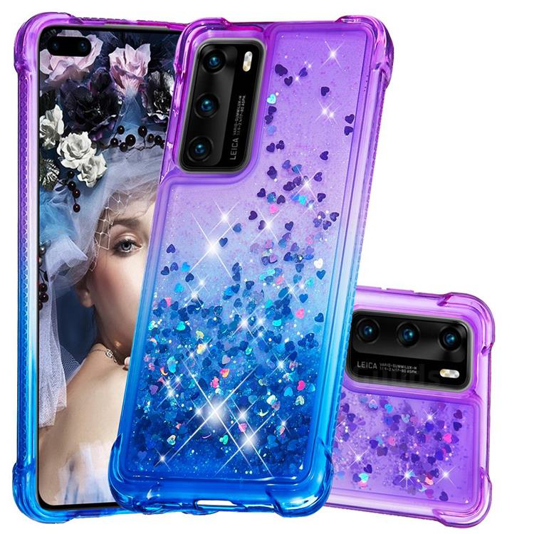 Rainbow Gradient Liquid Glitter Quicksand Sequins Phone Case for Huawei P40 - Purple Blue