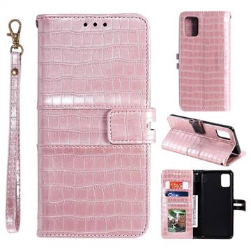 Luxury Crocodile Magnetic Leather Wallet Phone Case for Huawei P40 - Rose Gold