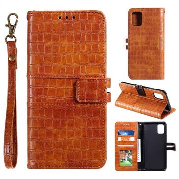 Luxury Crocodile Magnetic Leather Wallet Phone Case for Huawei P40 - Brown