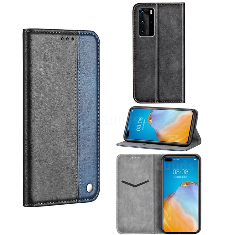 Classic Business Ultra Slim Magnetic Sucking Stitching Flip Cover for Huawei P40 - Blue