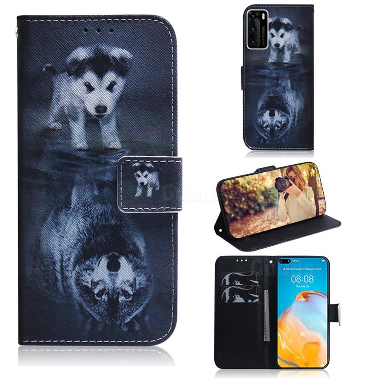 Wolf and Dog PU Leather Wallet Case for Huawei P40