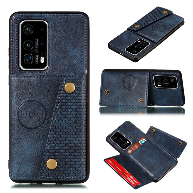 Retro Multifunction Card Slots Stand Leather Coated Phone Back Cover for Huawei P40 - Blue