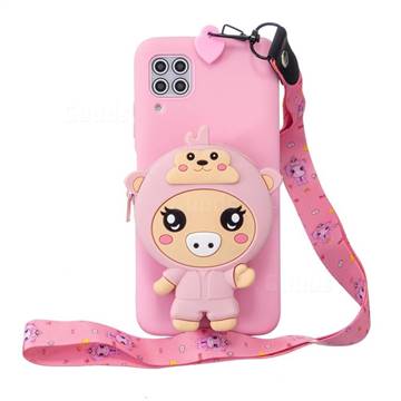 Pink Pig Neck Lanyard Zipper Wallet Silicone Case for Huawei P40 Lite