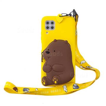 Yellow Bear Neck Lanyard Zipper Wallet Silicone Case for Huawei P40 Lite