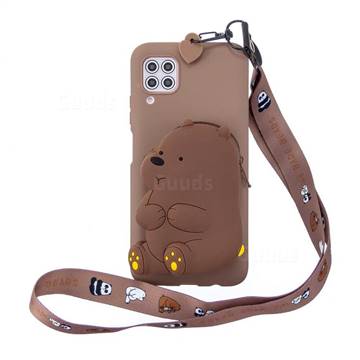 Brown Bear Neck Lanyard Zipper Wallet Silicone Case for Huawei P40 Lite
