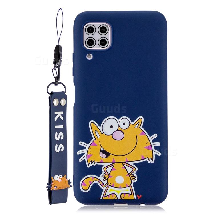 Blue Cute Cat Soft Kiss Candy Hand Strap Silicone Case for Huawei P40 Lite