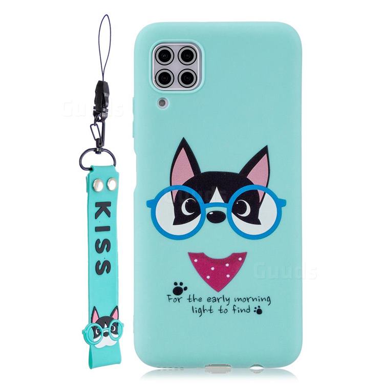 Green Glasses Dog Soft Kiss Candy Hand Strap Silicone Case for Huawei P40 Lite