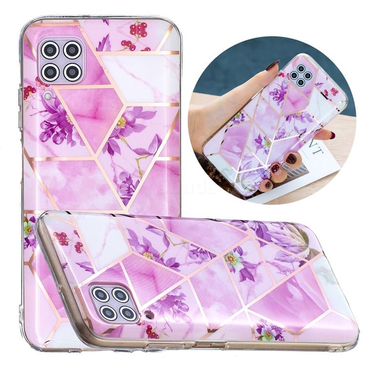 Purple Flower Painted Marble Electroplating Protective Case for Huawei P40 Lite