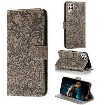 Intricate Embossing Lace Jasmine Flower Leather Wallet Case for Huawei P40 Lite - Gray