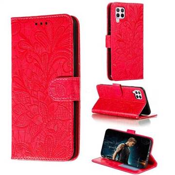 Intricate Embossing Lace Jasmine Flower Leather Wallet Case for Huawei P40 Lite - Red