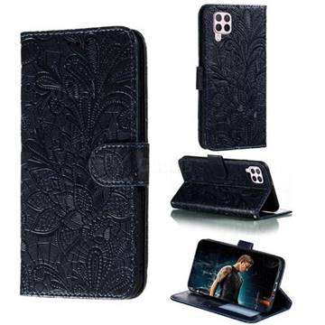 Intricate Embossing Lace Jasmine Flower Leather Wallet Case for Huawei P40 Lite - Dark Blue