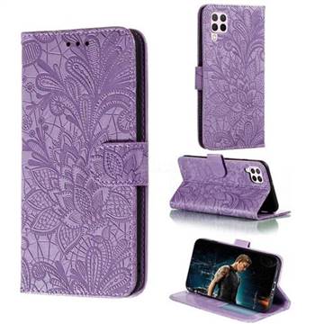 Intricate Embossing Lace Jasmine Flower Leather Wallet Case for Huawei P40 Lite - Purple