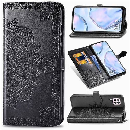 Embossing Imprint Mandala Flower Leather Wallet Case for Huawei P40 Lite - Black