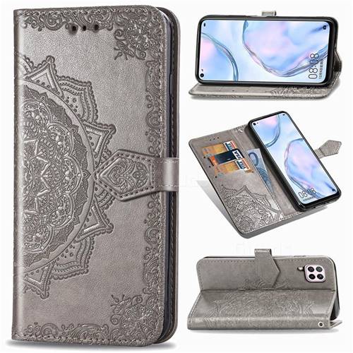Embossing Imprint Mandala Flower Leather Wallet Case for Huawei P40 Lite - Gray