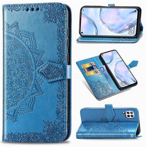 Embossing Imprint Mandala Flower Leather Wallet Case for Huawei P40 Lite - Blue