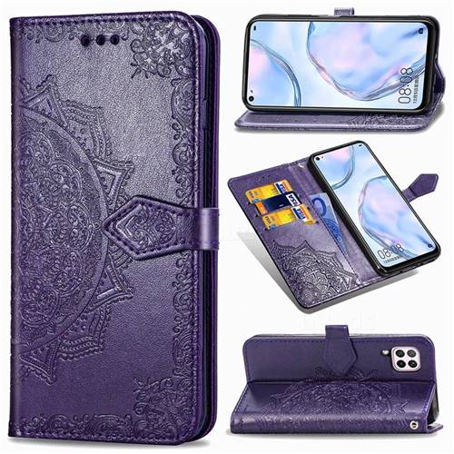 Embossing Imprint Mandala Flower Leather Wallet Case for Huawei P40 Lite - Purple