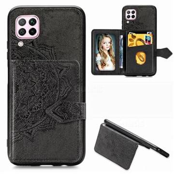 Mandala Flower Cloth Multifunction Stand Card Leather Phone Case for Huawei P40 Lite - Black
