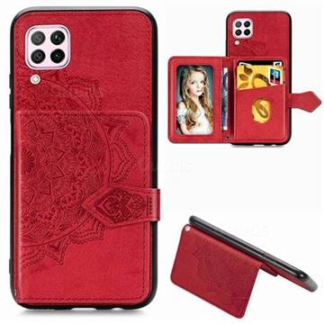 Mandala Flower Cloth Multifunction Stand Card Leather Phone Case for Huawei P40 Lite - Red