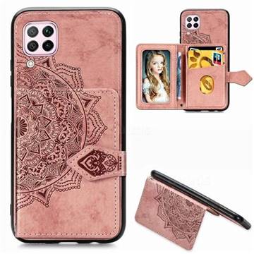 Mandala Flower Cloth Multifunction Stand Card Leather Phone Case for Huawei P40 Lite - Rose Gold