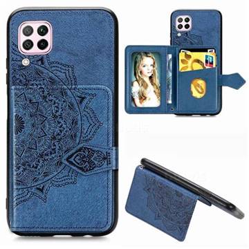 Mandala Flower Cloth Multifunction Stand Card Leather Phone Case for Huawei P40 Lite - Blue