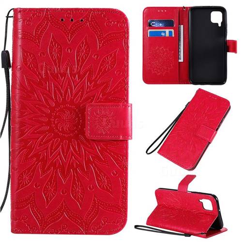 Embossing Sunflower Leather Wallet Case for Huawei P40 Lite - Red