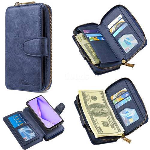 Binfen Color Retro Buckle Zipper Multifunction Leather Phone Wallet for Huawei P40 Lite - Blue