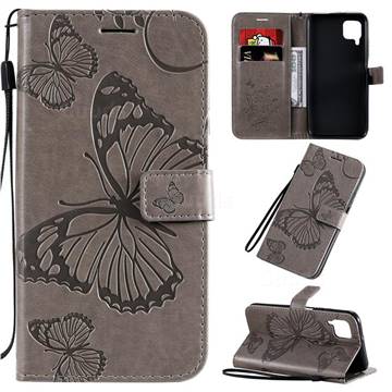 Embossing 3D Butterfly Leather Wallet Case for Huawei P40 Lite - Gray
