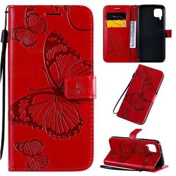 Embossing 3D Butterfly Leather Wallet Case for Huawei P40 Lite - Red