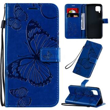 Embossing 3D Butterfly Leather Wallet Case for Huawei P40 Lite - Blue