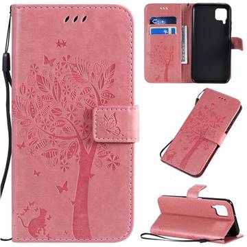Embossing Butterfly Tree Leather Wallet Case for Huawei P40 Lite - Pink