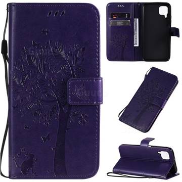 Embossing Butterfly Tree Leather Wallet Case for Huawei P40 Lite - Purple