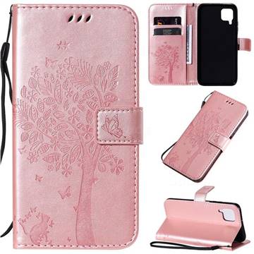 Embossing Butterfly Tree Leather Wallet Case for Huawei P40 Lite - Rose Pink